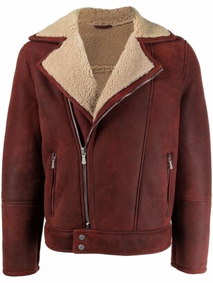 Eleventy Shearling-Collar Leather Jacket