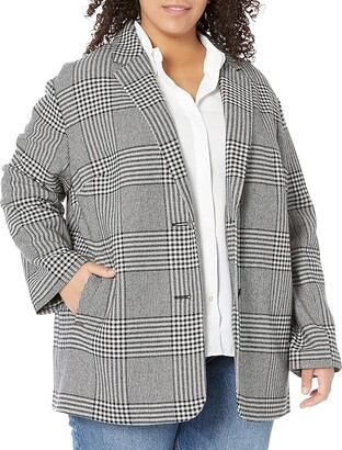 Simplee Women's Cropped Flannel Plaid Shacked Wool Blend Jacket Coat  Medium