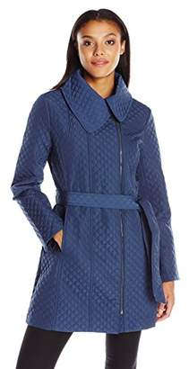 Anne Klein Women's Mid Length Zip up Poly Quilt Belted Jacket