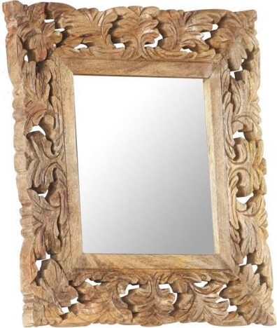VidaXL Hand Carved Mirror Brown 19.7'x19.7' Solid Mango Wood