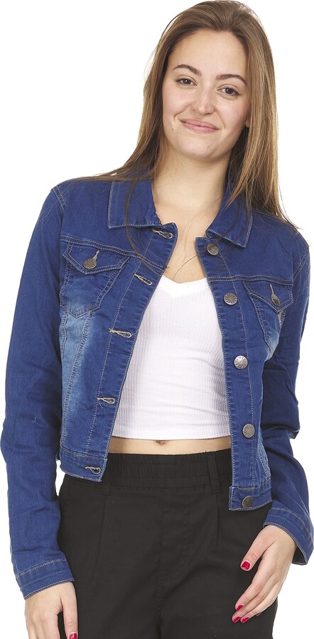 Cover Girl Women's Jeans Denim Jacket Crop Frayed Blue Distressed Basic ...