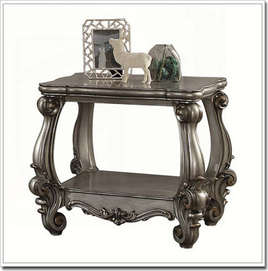 Antique Platinum End Table with Bottom Shelf