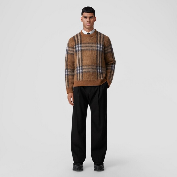 Burberry Check Mohair Wool Blend Jacquard Oversized Sweater
