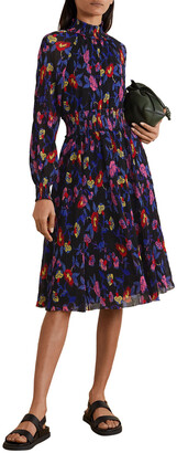 Athena shirred floral-print georgette midi dress