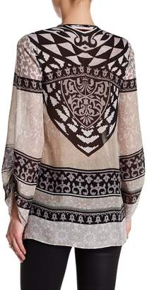 Hale Bob Long Sleeve Embellished Print Silk Tunic