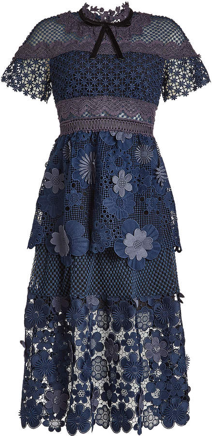 Self-Portrait Dress with Floral Lace and Mesh