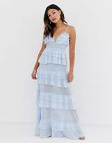 Thumbnail for your product : True Decadence premium frill layered cami maxi dress with lace insert in soft blue
