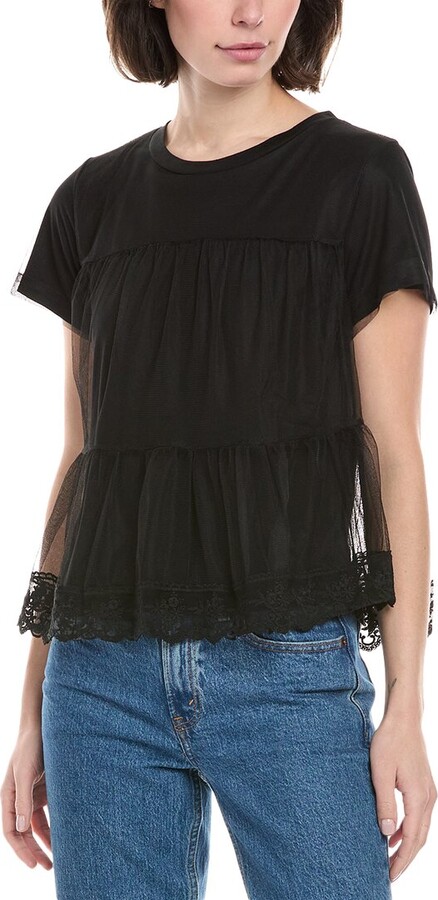 Rain + Rose Rain Tiered Tulle Blouse