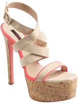Thumbnail for your product : Ruthie Davis nude and neon pink leather 'Highline' cork platform sandals