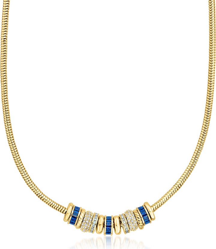 Ross-Simons 14kt Yellow Gold-Plated Rondelle Necklace With Simulated Tonal-Blue and White Gemstones