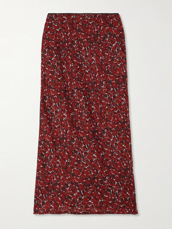 SAINT LAURENT - Printed Silk-mousseline Midi Skirt - Red