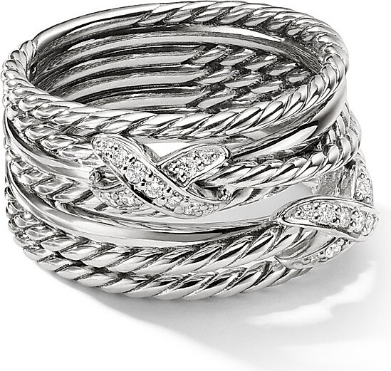 David Yurman Women's Double X Crossover Ring with Pavé Diamonds - Sterling Silver - Size 5