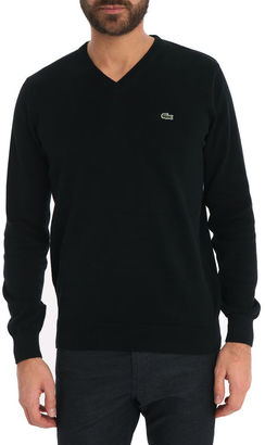 Lacoste Basic Black V-Neck Sweater - Sale