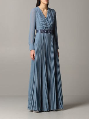 Max Mara Long And Pleated Dress With Jewel Belt - ShopStyle