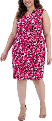 Kasper Plus Size Floral-Print V-Neck Wrap-Style Dress