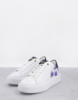 Ted Baker Faithh floral print trainer in white - ShopStyle