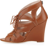 Thumbnail for your product : Miu Miu Lace-Up Leather Wedge Sandal, Tan