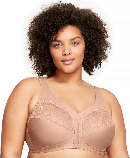  Womens Front Closure Bra Full Coverage Wirefree Lace Plus Size  Bra Racerback Natural 38F