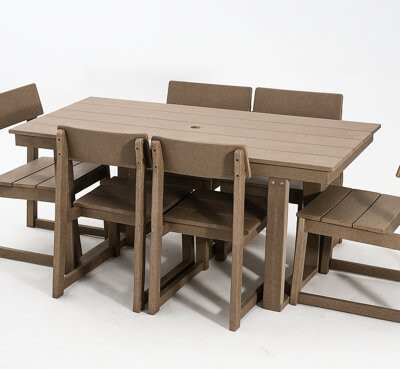 Rosecliff Heights Outdoor Dining For Patio 7 Weather- Table With Umbrella Hole And 6 Armless Comfortable Seats Perfect Lawn Or Poolside Antique Dark Oak Finish 6 Su