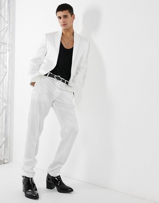ASOS DESIGN skinny tuxedo suit jacket in white with high shine panels