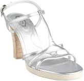 Thumbnail for your product : Tod's silver leather t-strap stacked heel 'Sophie Stripes' sandals