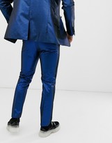 Thumbnail for your product : ASOS DESIGN slim tuxedo suit trousers in blue metallic jacquard