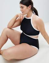 Thumbnail for your product : boohoo Plus Contrast High Neck Bikini Top