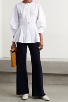 Thumbnail for your product : Oscar de la Renta Pearl-embellished Pintucked Cotton-blend Poplin Blouse - White