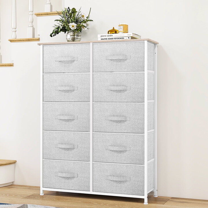 DEXTRUS Dressers with 10 Drawers - Fabric Storage Tower, for Adult for Bedroom, Living Room, Hallway, Cool Gray