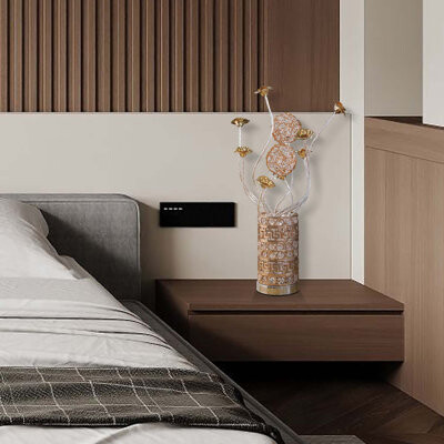 Latitude Run Aluminum Wire Bud Flower Bud Table Lamp for Living Room, Nightstand Bedside Table Lamp for Bedroom, LED Lamp