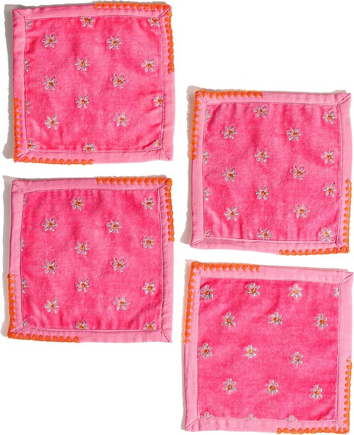 Tiramisu Pink Blossom Embroidered Cocktail Napkins