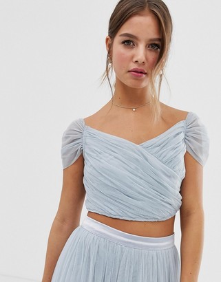 Anaya With Love tulle maxi skirt co-ord with satin trim in blue