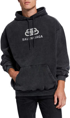 Balenciaga Men's Washed Hoodie Sweatshirt with Logo