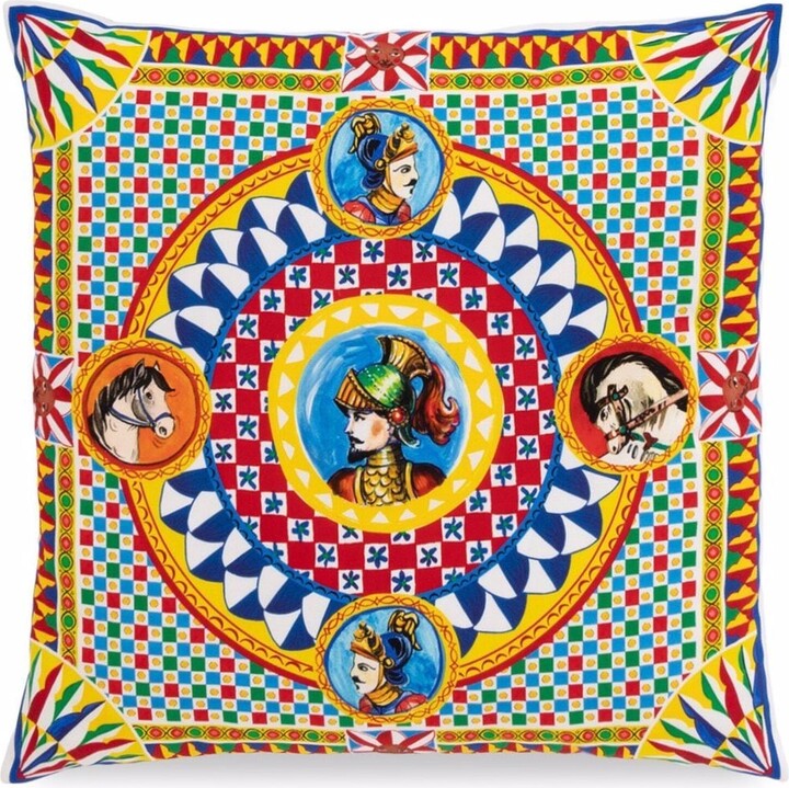 Dolce & Gabbana Printed silk pillow with lion mix embroidery 