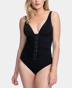 Gottex D-Cup Lace-Front One Piece Tummy Control Swimsuit Women's Swimsuit