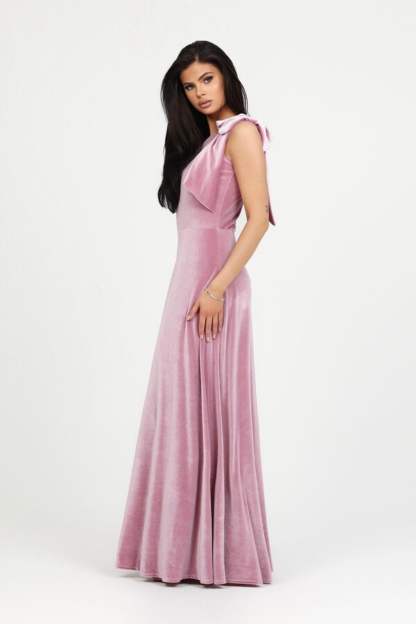 One Shoulder Velvet Pink Dress, Formal Wedding Guest Gown