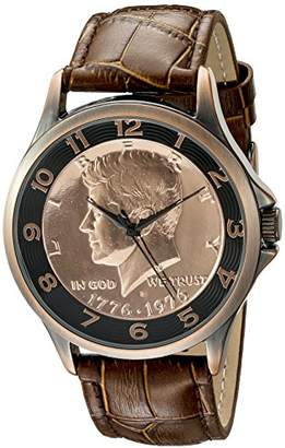 August Steiner Men's CN010C Rose Gold Quartz Watch with Kennedy Half Dollar Dial and Brown Embossed Leather Strap