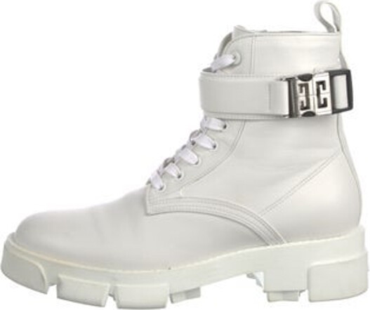 Givenchy Leather Ankle Rain Boots White Round-Toes Wrap-Around Straps & Lace-Up Closure at Uppers Includes Box & Dust Bag Designer