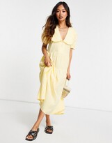 Thumbnail for your product : Neon Rose midi smock dress with oversized collar and tiered skirt in gingham