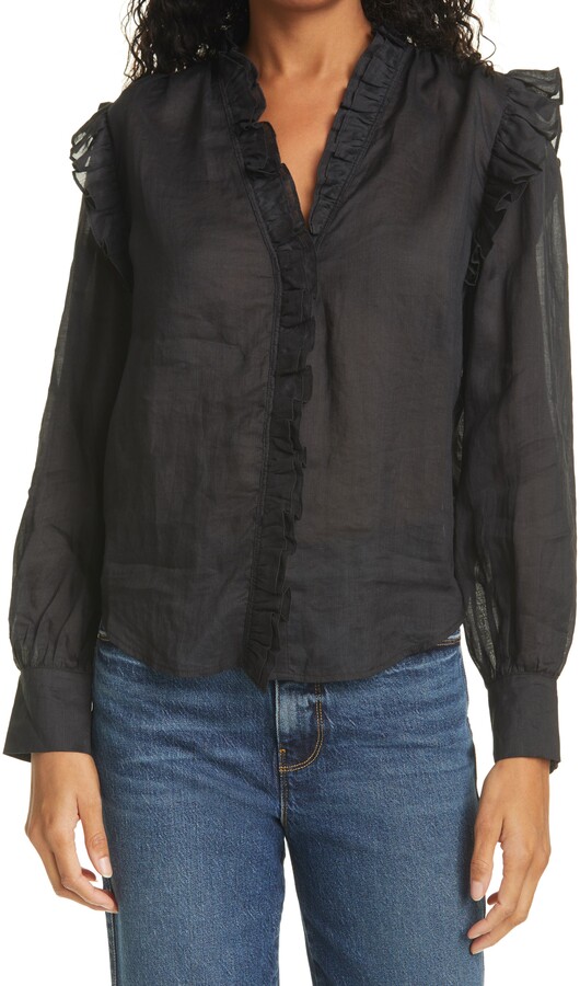 Black ruffle front blouse Clearance