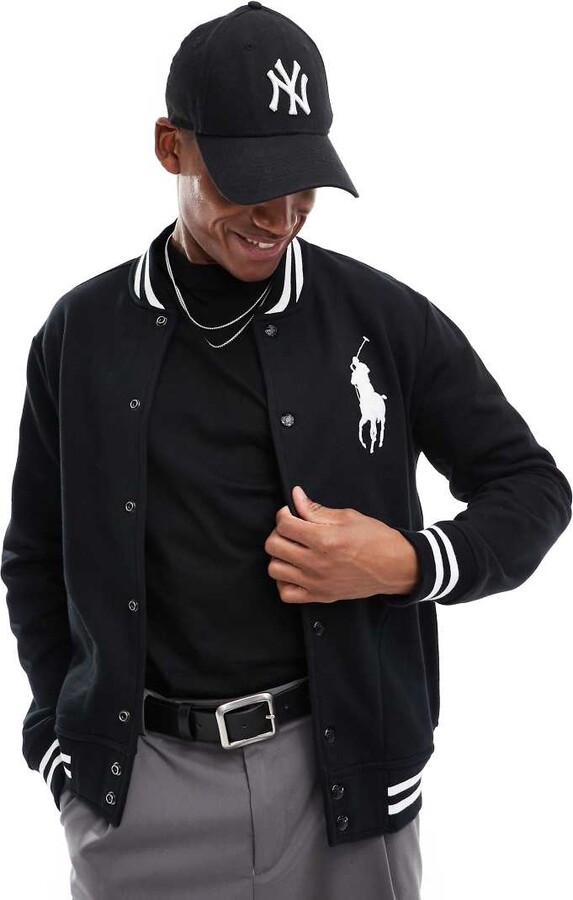 Polo Ralph Lauren player logo fleece baseball jacket in black