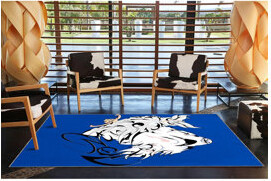 Orren Ellis Blue Owl and Wolf Geometric Modern Decorative Washable Rug