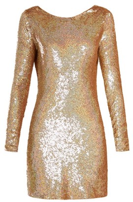 Ashish Cowl-back Sequin-embellished Long-sleeved Dress - Gold