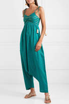 Thumbnail for your product : Miguelina Calla Tasseled Fil Coupé Cotton-blend Voile Jumpsuit - Emerald