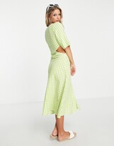 Thumbnail for your product : Monki tie front cut out midi dress in green gingham