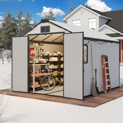 EROMMY 8 Ft. W X10 Ft. D Resin Outdoor Storage Shed With Floor For Garden Patio Furniture And Tools