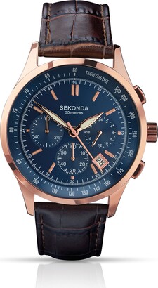 Sekonda Men's Quartz Watch with Blue Dial Chronograph Display and Brown Leather Strap 1157.27