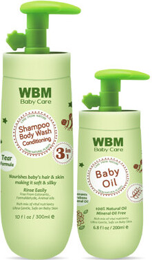 WBM Care 3 in 1 Shampoo (10 Oz) and Baby Oil (6.8 Oz) Baby Care Set