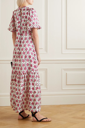 SEREN Cece Ruffled Floral-print Silk-twill Maxi Dress - Pink