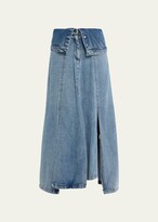 Flap Detailed Denim Asymmetric Skirt 